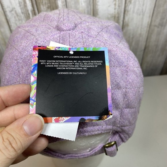 MTV Adjustable Strapback Cap Culturefly Purple Quilted Fleece Hat Patch Logo NWT - Picture 6 of 10